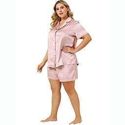 Agnes Orinda Women's Plus Size Collar Chemical Lace Short Sleeve Pajamas Set 3X Pale Pink