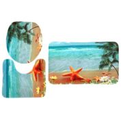 Unique Bargains Bathroom Rugs 3 Piece Bath Rugs Set, Luxury Washable Non-slip Flannel Floor Mat Bath Rug Set 3 in 1, Sea Green