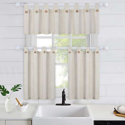 Stock Preferred Linen Striped Tier Curtains with Solid Button Kitchen Sheer Curtain 27\