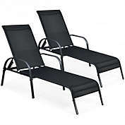 Costway 2 Pcs Outdoor Patio Lounge Chair Chaise Fabric with Adjustable Reclining Armrest