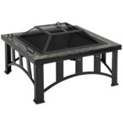 Outsunny 30 Inch Outdoor Fire Pit, Square Steel Firepit Stove with Screen and Log Poker for Backyard, Patio, Camping, BBQ, Black
