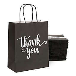 Sparkle and Bash 50 Pack Medium Black Thank You Paper Bags with Handles for Boutique, Small Business (10 x 8 x 4 In)