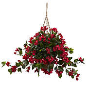 Nearly Natural Indoor/Outdoor Bougainvillea Hanging Basket, UV Resistant Red