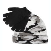 Fab Big Boy&#39;s 2 Pc Camo Hat & Gloves Set Black Camo One Size