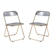 LeisureMod Lawrence Acrylic Folding Chair With Gold Metal Frame, Set of 2 - Transparent Black