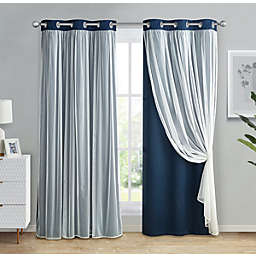 Kate Aurora Basic Elegance 2 Pack Double Layered Hotel Chic Sheer Light Defusing Curtains - 38 in. W x 84 in. L, Navy
