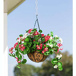 Plow & Hearth Everlasting Faux Red and White Geranium Hanging Basket