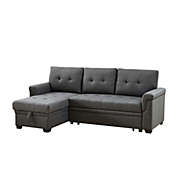 Saltoro Sherpi Elliot 84 Inch Sleeper Sectional Sofa with Storage Chaise, Dark Gray Linen-