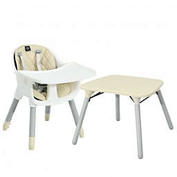Costway 4 in 1 Baby Convertible Toddler Table Chair Set with PU Cushion-Beige