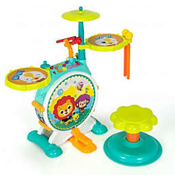 Costway 3 Pieces Electric Kids Drum Set with Microphone Stool Pedal
