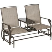 Outsunny 2-Person Outdoor Glider Bench with Center Table, Patio Rocking Chair Swing Loveseat with Breathable Mesh for Backyard Garden Porch