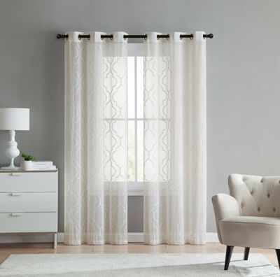 GoodGram 2 Pack  GoodGram Home Charlotte Trellis Curtain Panels - 38 in. W x 84 in. L, Beige