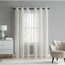 GoodGram 2 Pack  GoodGram Home Charlotte Trellis Curtain Panels - 38 in. W x 84 in. L, Beige