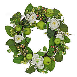 CC Christmas Decor Rose and Apples Spring Floral Wreath, Green 24-Inch