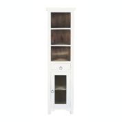 Besthom Shabby Chic Cottage Distressed White And Driftwood Brown Wood Accent Cabinet With Drawers