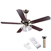 Yescom  52" 5 Blades Ceiling Fan with Light Kit Frosted Glass Downrod Antique Bronze Reversible Remote Control