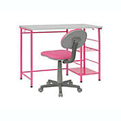 Calico Designs Study Zone II Student Desk And Task Chair for Studying, Homework - 2 Piece Set, Pink/Spatter Gray