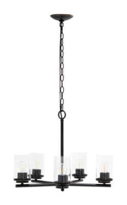 Elegant Designs 20.5" Traditional Vintage Modern Industrial 5-Light Metal And Clear Glass Kitchen Island Hanging Ceiling Pendant , Restoration Bronze