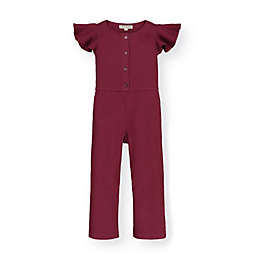 Hope & Henry Girls' Rib Button Front Short Sleeve Jumpsuit, Red, 18-24 Months