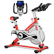 Costway-CA Stationary Silent Belt Adjustable Exercise Bike with Phone Holder and Electronic Display-Red