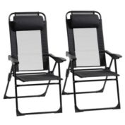 Halifax North America Set of 2 Portable Folding Recliner Outdoor Patio Chaise Lounge Chair with Adjustable Backrest, Black