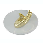 Zeckos Gold Painted White Ceramic Helping Hand Jewelry Dish Ring Holder