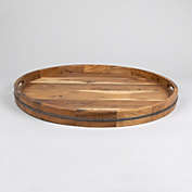 Contemporary Home Living 24" Brown Acacia Wood Round Iron Tray