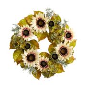 Nearly Natural 24"D White Sunflower and Hydrangea Artificial Autumn Decorative Wreath