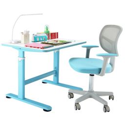 Gymax Height Adjustable Kids Desk & Chair Set Study Desk Chair w/Sit-brake Caster Blue