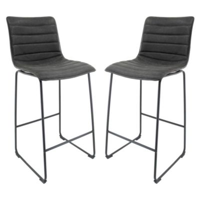 LeisureMod Brooklyn 29.9 Modern Leather Bar Stool With Black Iron Base & Footrest Set of 2