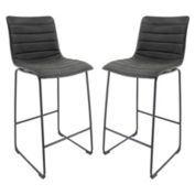 LeisureMod Brooklyn 29.9 Modern Leather Bar Stool With Black Iron Base & Footrest Set of 2