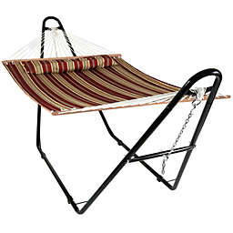 Sunnydaze Quilted 2 Person Hammock with Universal Stand - Red Stripe
