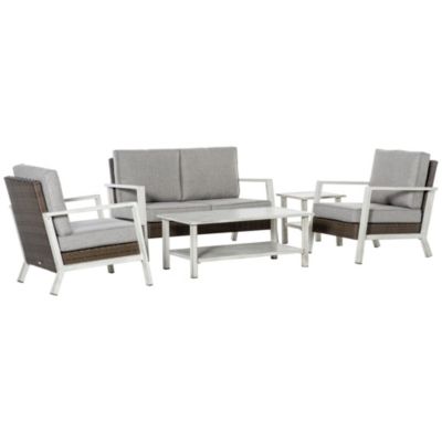 Greenhurst Solid Acacia 2 Seater Patio Set with Round Bistro Table in Grey and matching Grey Padded Cushions