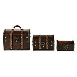 Juvale Set of 3 Wooden Treasure Chest Boxes, Vintage Antique Small Decorative Trunks