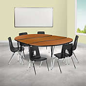 Emma + Oliver 86" Oval Wave Activity Table Set with 16" Student Stack Chairs, Oak/Black