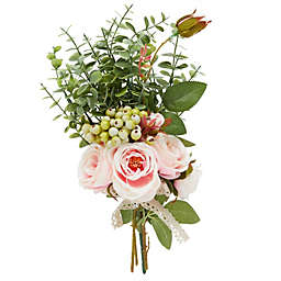 Farmlyn Creek Pink Silk Roses, Eucalyptus and Berry Bridal Bouquet, Wedding Centerpiece (15.7x7 In)