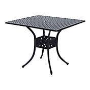 Outsunny 36" x 36" Square Metal Outdoor Patio Bistro Table with Center Umbrella Hole & Cast Iron Stylish Design