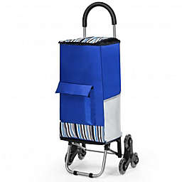 Costway Removable Folding Shopping Cart with Bungee Cord-Blue