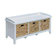 Saltoro Sherpi Rectangular Wooden Bench with Storage Basket, White-