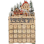 Juvale Wooden Advent Calendar, Light Up Christmas Village (8.7 x 14.1 x 3.2 in)