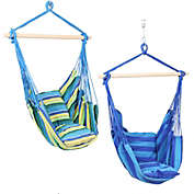 Sunnydaze Double Cushion Hanging Rope Hammock Chair Swing for Backyard and Patio - Ocean Breeze/Oasis - 2-Pack
