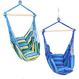 Sunnydaze Hanging Hammock Chair with Two Cushions - Set of 2 - Oasis Ocean Breeze
