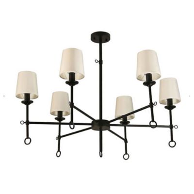 Canyon Home Angya 6-Shade Chandelier Light   Bamboo Lampshades and Matte Black Steel Supports   Fixed 19" Center Rod   Dining Room, Foyer, Entryway Décor