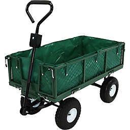Sunnydaze Dumping Utility Cart with Folding Sides and Liner Set - Green
