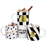 Bruntmor 11 Oz Coffee Mug Set Of 4, 11 Ounces Large Porcelain Turquise Design Mug Set
