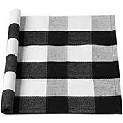 PiccoCasa Cotton Plaid Area Floor Rugs Carpet Indoor Outdoor, Woven Washable Buffalo Checkered Mat Rugs, Retro Doormat Runner Rug for Front Porch/Kitchen 35"x24" Black & White