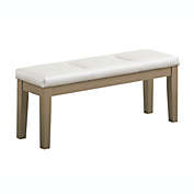 Pilaster Designs Legault Upholstered Modern Dining Bench, White Vinyl & Gold Wood