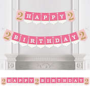 Big Dot of Happiness Girl - Two Much Fun - 2nd Birthday Party Bunting Banner - Pink Party Decorations - Happy Birthday