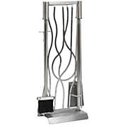 5 Piece Stainless Steel Fireplace Tool Set with Abstract Design - AHF800 by Dagan