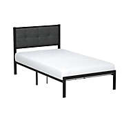 Slickblue Twin Metal Platform Bed Frame with Gray Button Tufted Upholstered Headboard